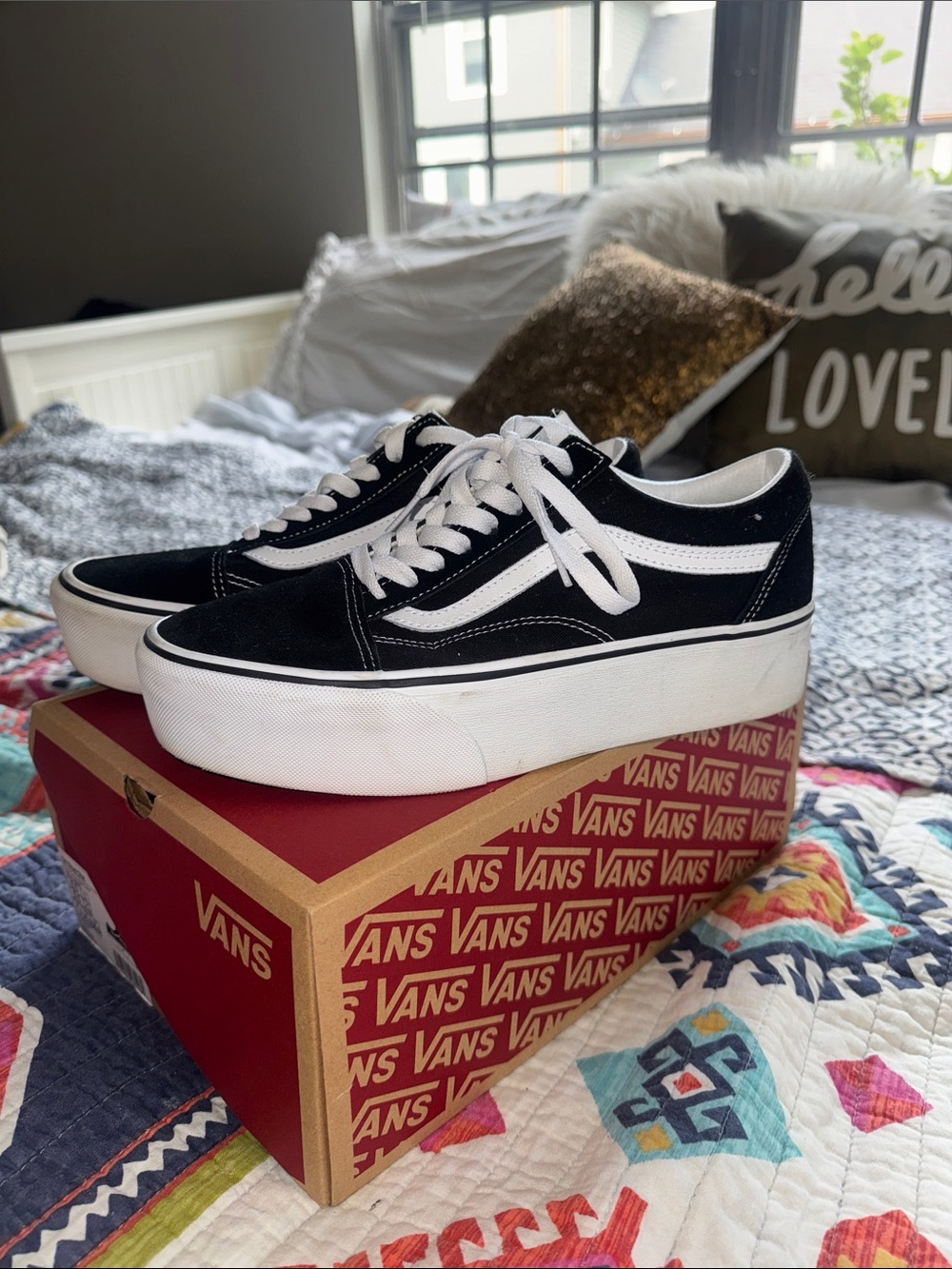 Vans Black and White Platform Old Skool Sneakers